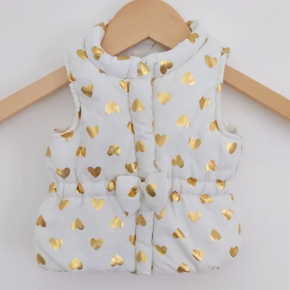 Kids Baby Healthtex White Puffer Vest with Gold Hearts Size 0-3 months